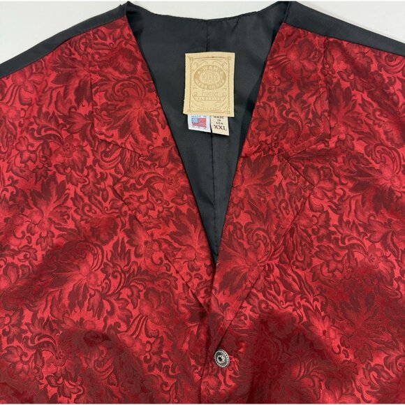 Wah Maker Frontier Mens Vest Size 2XL Ranch Western Cowboy Rodeo Red Floral Silk - Picture 2 of 12